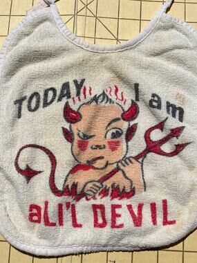 Vtg Reversible bib Today I am a lil Angel / Devil